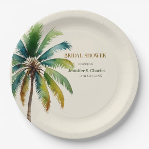 Elegant Palm Tree beach beige bridal shower  Paper Plates