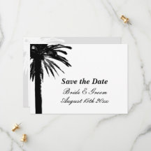 Elegant palm tree beach wedding save the date card