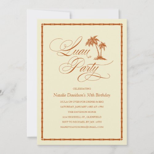 Elegant Palm Tree Hawaiian Luau Party Invitations