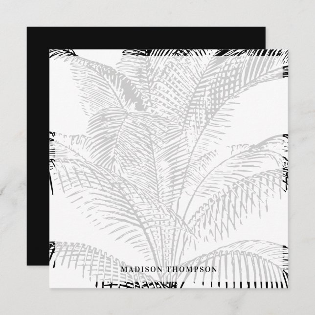 Elegant Palm Tree Leaves Black & White Pattern Note Card (Front/Back)