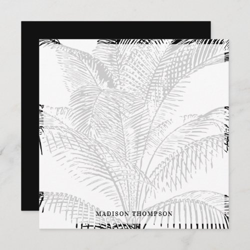 Elegant Palm Tree Leaves Black  White Pattern Note Card