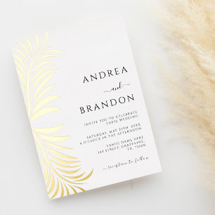 Elegant Palm Tree Leaves Wedding All in One Gold Foil Invitation