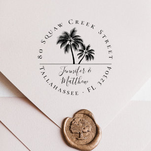 Elegant Palm Tree Married Couple Return Address Rubber Stamp
