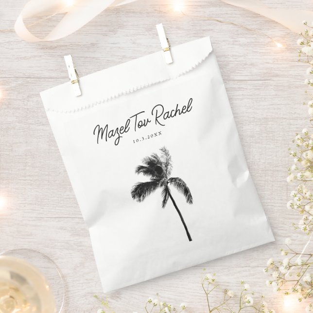 Elegant Palm Tree Mazel Tov Bat Mitzvah Favor Bags (Clipped)