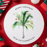 Elegant Palm Tree Modern Family Christmas Holiday Card<br><div class="desc">Bring tropical cheer to your holiday greetings with this unique Christmas card design featuring a whimsical palm tree adorned with twinkling lights, festive ornaments, and baubles. The clean, contemporary typography layout allows you to easily personalize your message, and well-wishes, while the playful contrast between the traditional holiday decorations and the...</div>