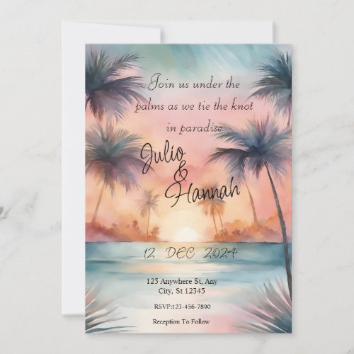  Elegant Palm Tree Sunset Wedding Invitation