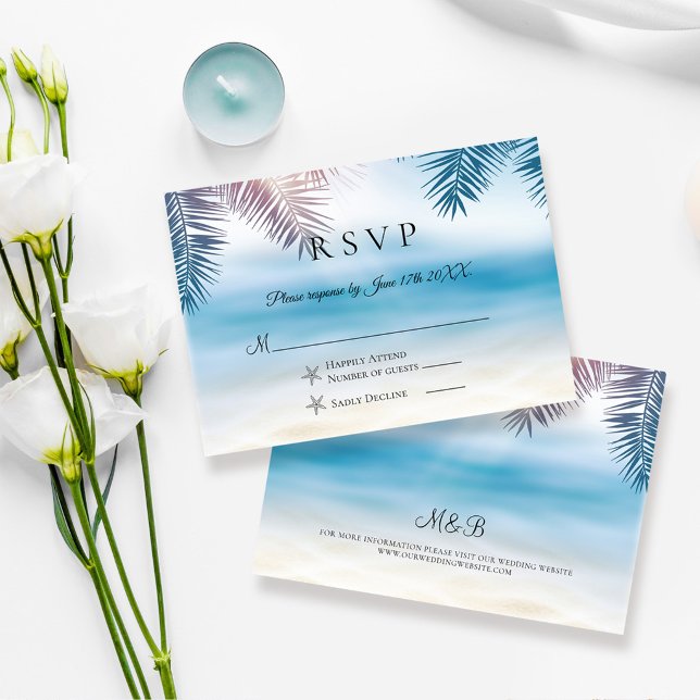 Elegant Palm Tree Tropical Beach Wedding RSVP Card (Creator Uploaded)