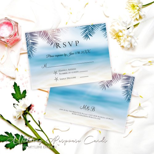 Elegant Palm Tree Tropical Beach Wedding RSVP Card