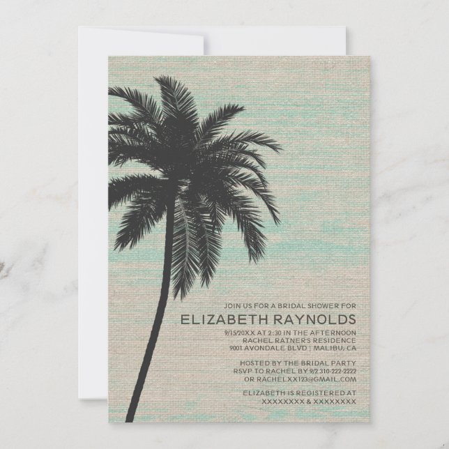Elegant Palm Trees Burlap Bridal Shower Invitation (Front)