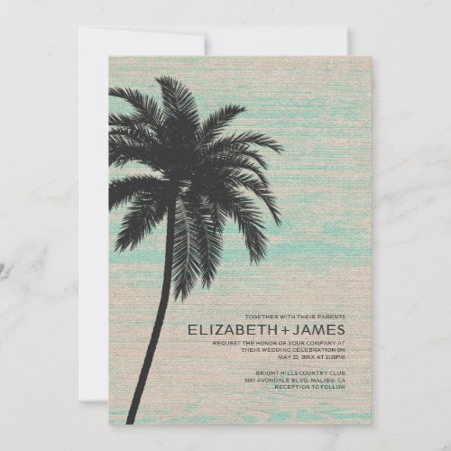 Elegant Palm Trees Burlap Wedding Invitations