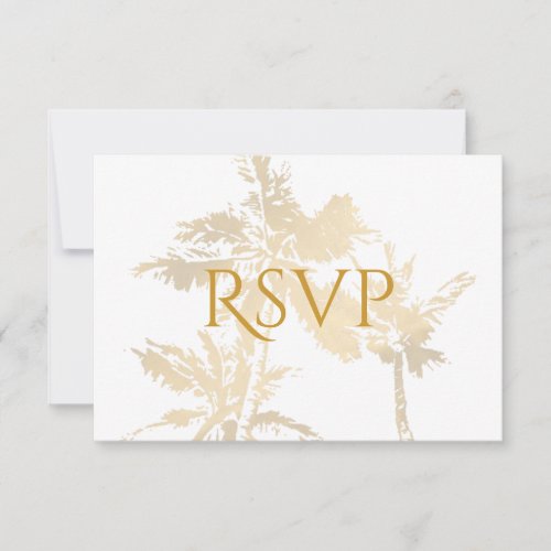 Elegant Palm Trees Gold Classic Text Beach Wedding RSVP Card