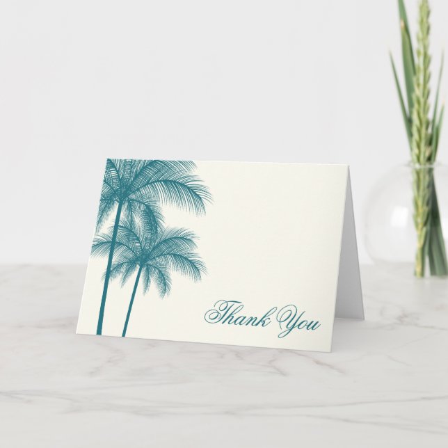 Elegant Palm Trees Teal Ecru Thank You (Front)