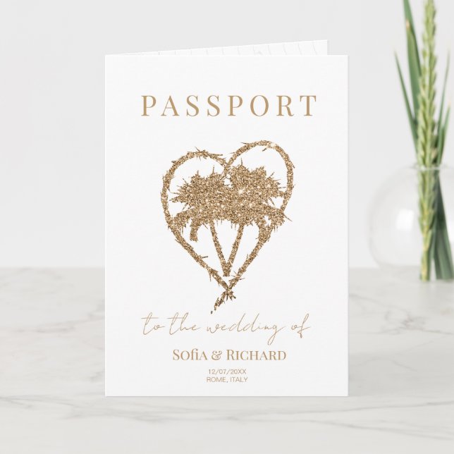 Elegant Palm Trees Wedding Destination Passport  Invitation (Front)