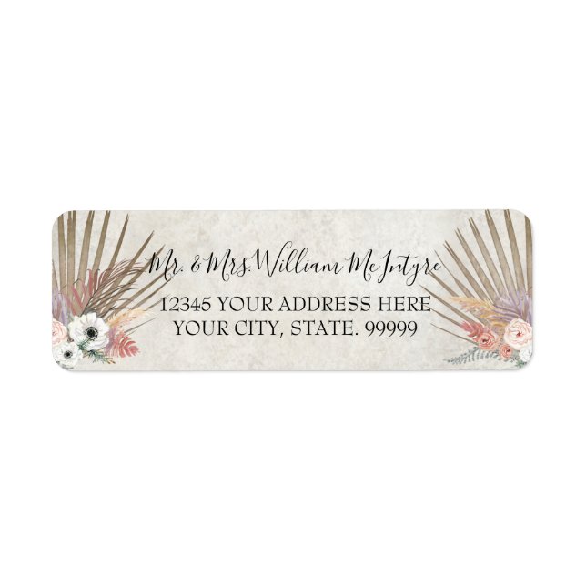 Elegant Palm White Floral Tropical Foliage Wedding Label (Front)