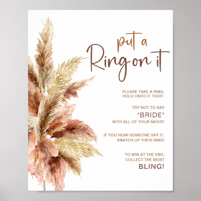 Elegant Pampa Grass | Ring Game Bridal Shower Sign (Front)