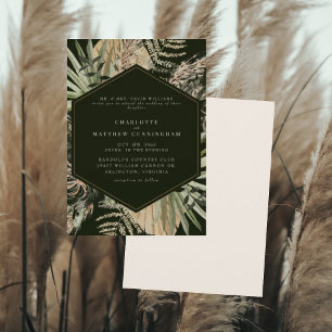 Elegant Pampas Black & Cream Wedding Invitation