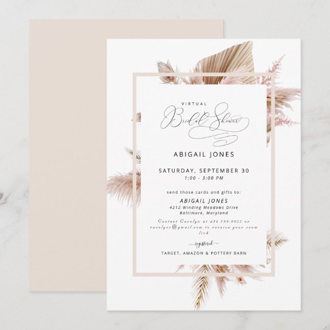 Elegant Pampas Bridal Shower Invitation (Front/Back)