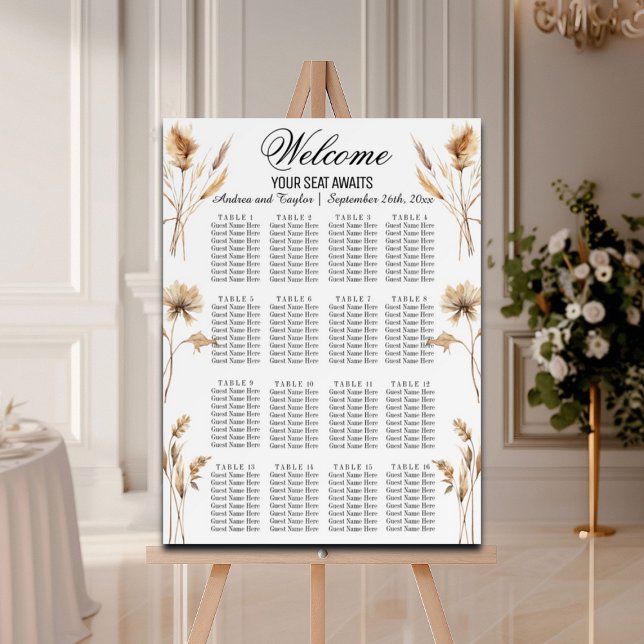 Elegant Pampas Grass 16 Tables Wedding Seating Foam Board (Creator Uploaded)