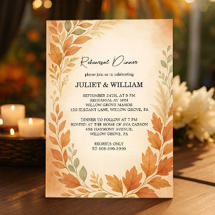 Elegant Pampas Grass Autumn Fall Rehearsal Dinner Invitation