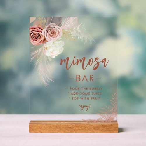 Elegant Pampas Grass Bachelorette Mimosa Bar Acrylic Sign