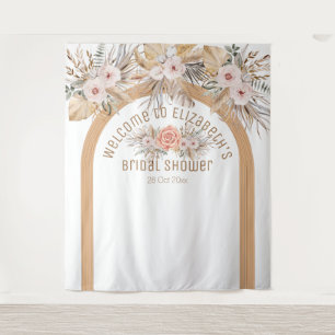 Elegant pampas grass beige floral bridal shower tapestry