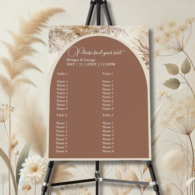 Elegant pampas grass Boho Neutral Wedding Seating  Foam Board (Creator Uploaded)