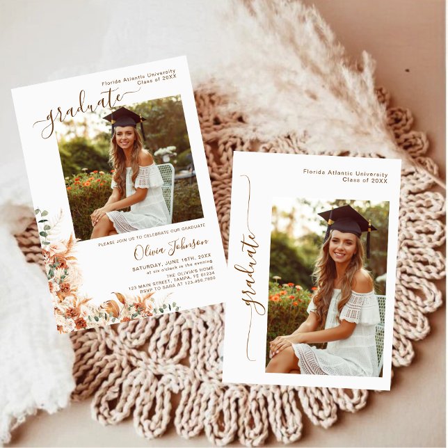 Elegant Pampas Grass Boho Photo Graduation  Announcement (Creator Uploaded)