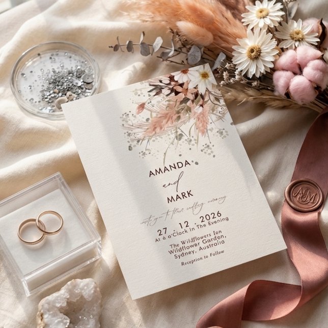 Elegant Pampas Grass Boho Wildflower Wedding  Invitation (Creator Uploaded)