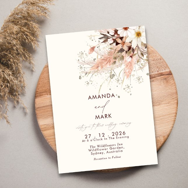 Elegant Pampas Grass Boho Wildflower Wedding  Invitation (Creator Uploaded)