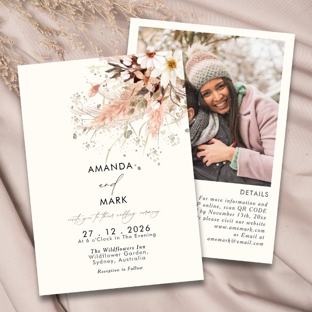 Elegant Pampas Grass Boho Wildflower Wedding  Invitation (Creator Uploaded)