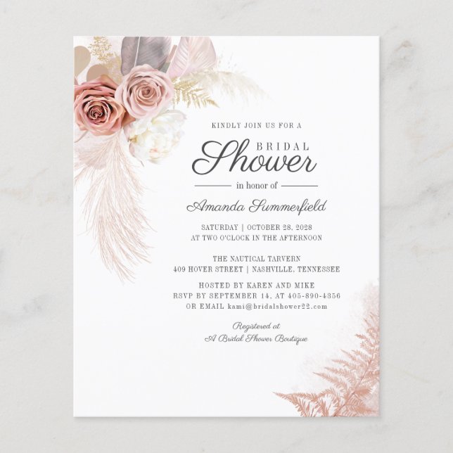 Elegant Pampas Grass Bridal Shower Invitation (Front)