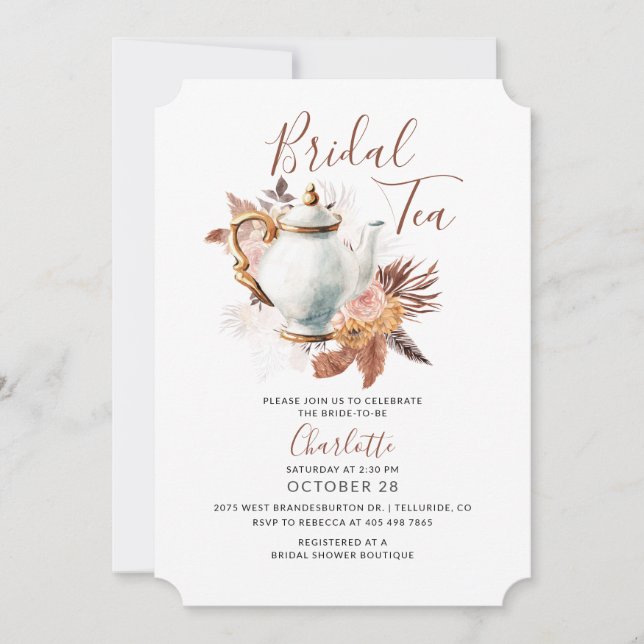 Elegant Pampas Grass Bridal Shower Tea Invitation (Front)