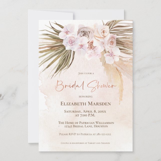 Elegant Pampas Grass Champagne  Bridal Shower  Invitation (Front)