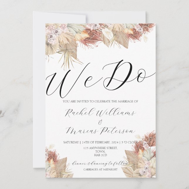 Elegant Pampas Grass Dried Flowers We Do Wedding Invitation (Front)