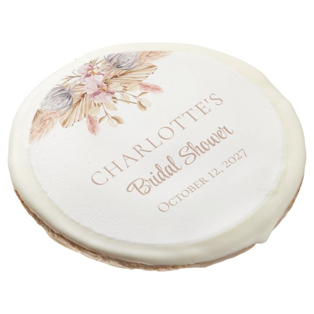 Elegant Pampas Grass Dusty Pink Boho Floral Sugar Cookie (Angled)