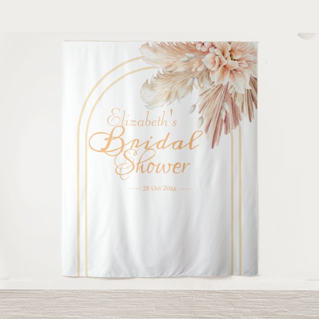 Elegant pampas grass floral bridal shower tapestry (Front)