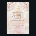 Elegant Pampas Grass Floral Primer Añito Bautizo  Invitation<br><div class="desc">La redacción es totalmente personalizable para satisfacer sus necesidades. Modern Blush Pink Watercolour Floral Gold design. It features an charming watercolour pink flowers, white orchid and pampas grass, gold cross, confetti, your baby photo, easy to be replaced (recommended baby's photo on a soft background). Use Personalise tool to add your...</div>