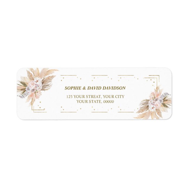 Elegant Pampas Grass Floral Return Address Label (Front)