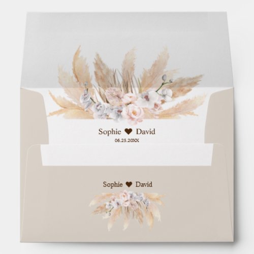 Elegant Pampas Grass Floral Wedding Return Address Envelope