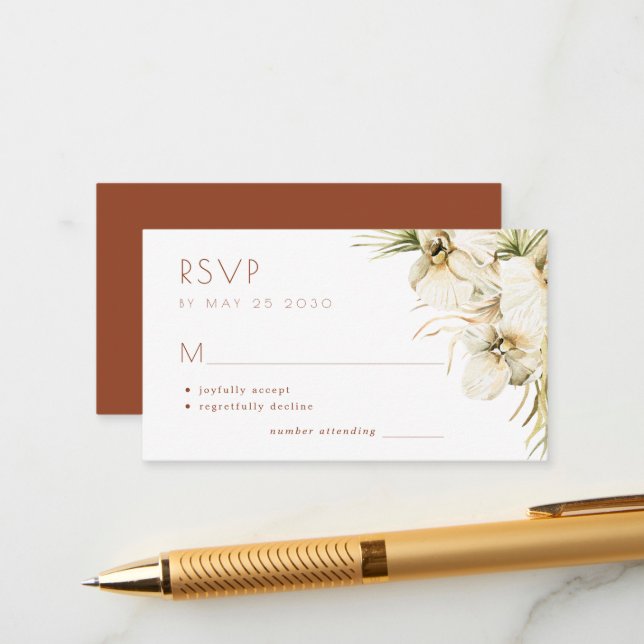 Elegant pampas grass floral wedding RSVP Enclosure Card (Front/Back In Situ)