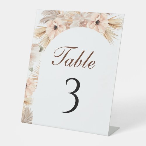 Elegant Pampas Grass Natural Arch Table Number Pedestal Sign