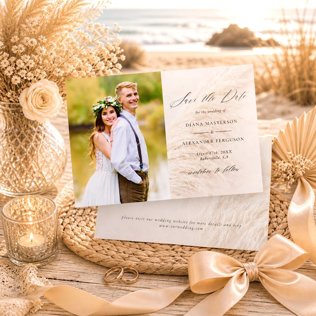 Elegant Pampas Grass Photo Save the Date Card (Creator Uploaded)
