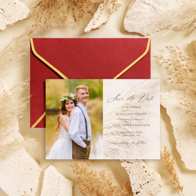 Elegant Pampas Grass Photo Save the Date Card (Creator Uploaded)