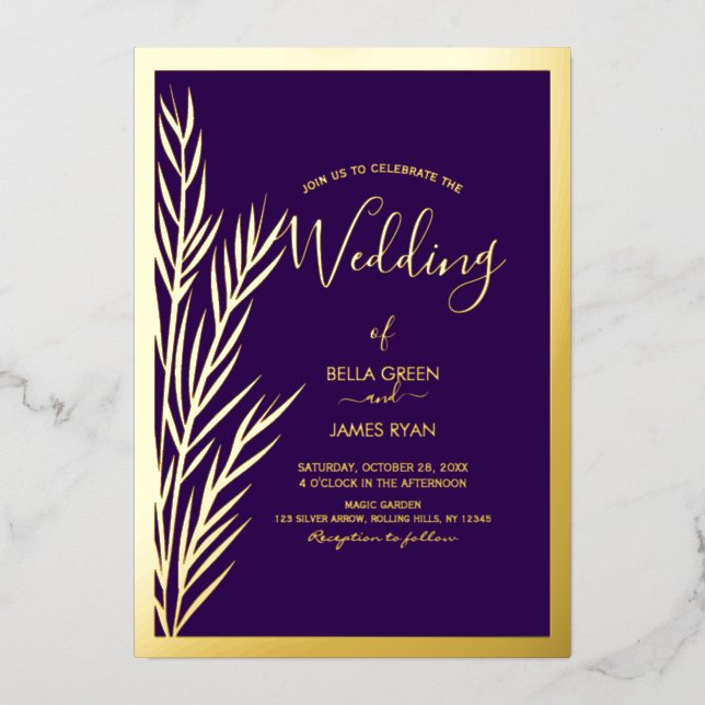 Elegant Pampas Grass Photo Wedding Party  Foil Invitation (Front)