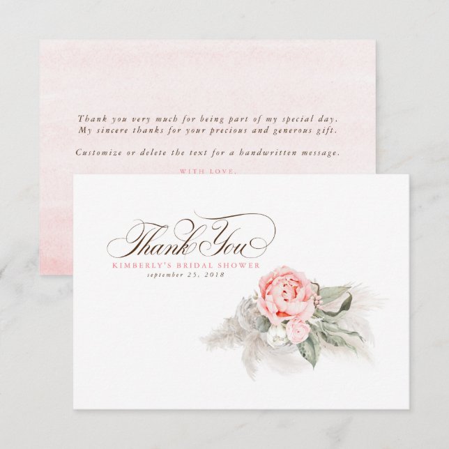 Elegant Pampas Grass Pink Floral Thank You (Front/Back)