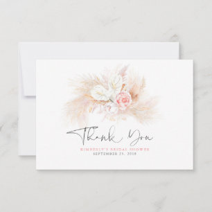 Elegant Pampas Grass Pink Floral Thank You Card