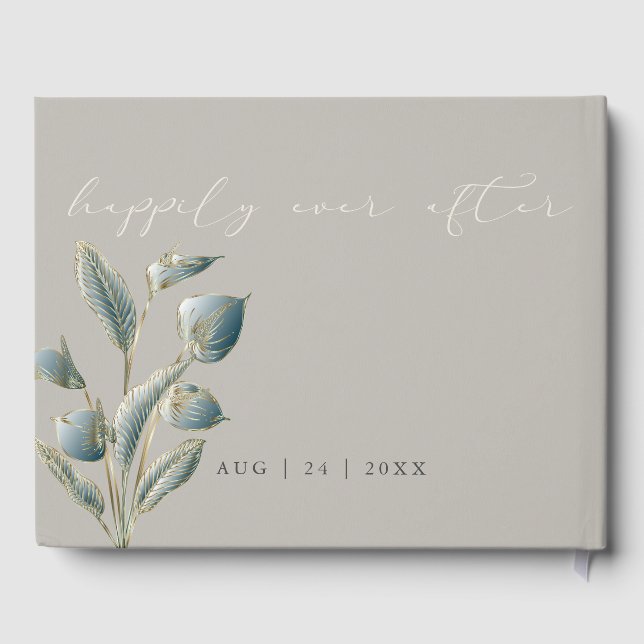Elegant Pampas Grass Smokey Teal Anthurium Guest Book