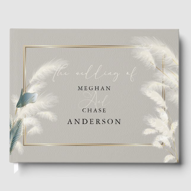 Elegant Pampas Grass Smokey Teal Anthurium Guest Book (Front)