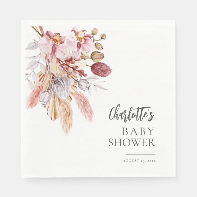Elegant Pampas Grass Terracotta Baby Shower Paper Napkins (Front)