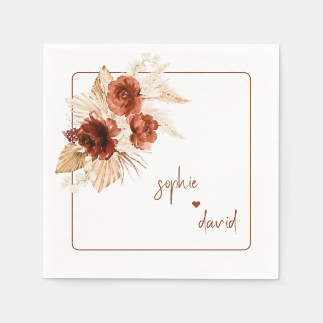 Elegant Pampas Grass Terracotta Floral Wedding Napkins (Front)
